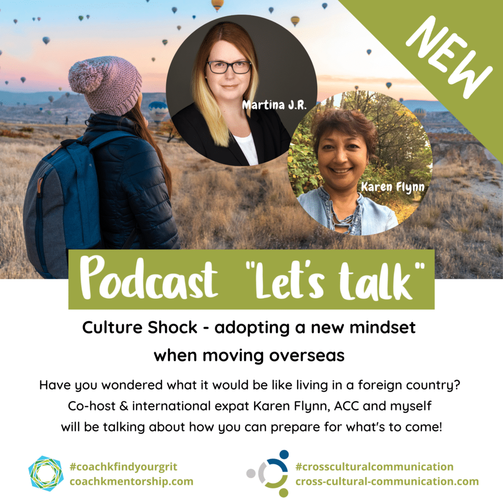 Promotional graphic for the podcast episode "Culture Shock" from the series "Let's talk" with Martina J.R. and Karen Flynn
