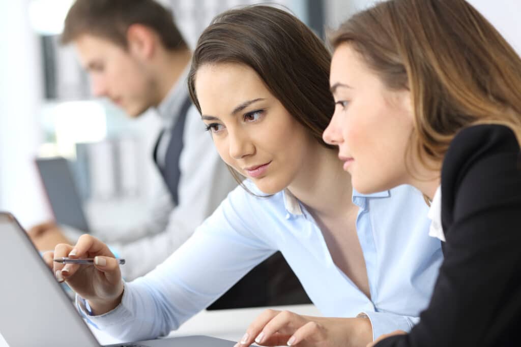 Businesswomen working together online